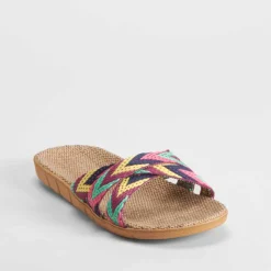 Best Chancla de playa rafia y textil multicolor Mujer Chanclas