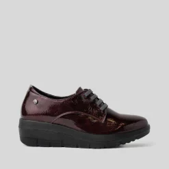 Deportiva casual cordón charol burdeos Mujer Zapatos Confort|Bluchers