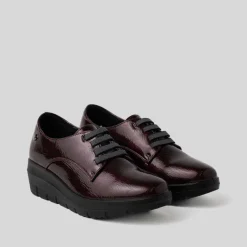 Deportiva casual cordón charol burdeos Mujer Zapatos Confort|Bluchers