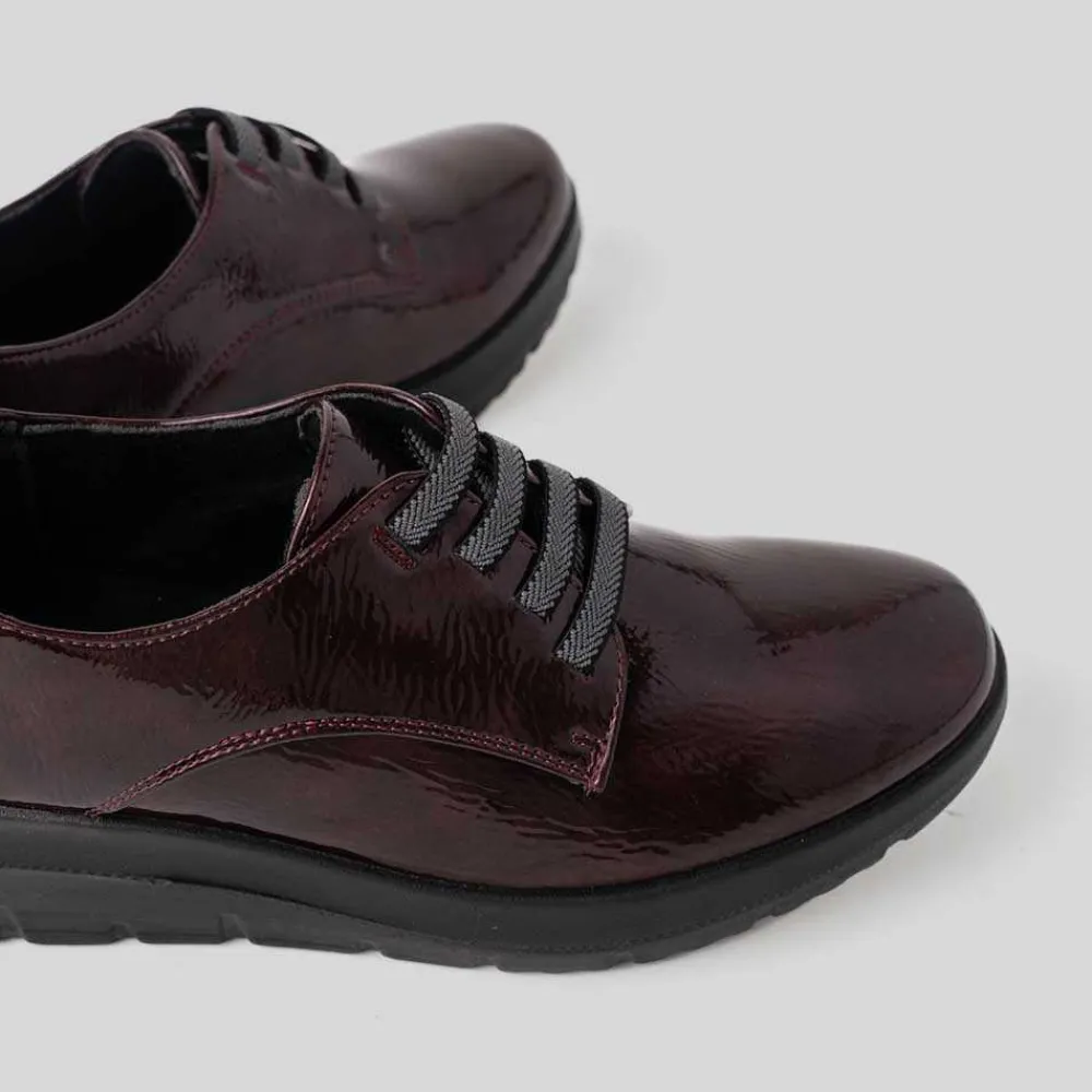 Deportiva casual cordón charol burdeos Mujer Zapatos Confort|Bluchers