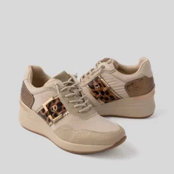 Clearance Deportiva casual cuña animal beige Mujer Sneakers