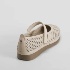 Sale Merceditas perfos de piel beige Mujer Zapatos Confort|Zapatos Planos