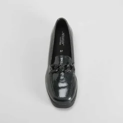 New Mocasín cadena charol negro Mujer Zapatos Confort|Mocasines