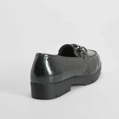 New Mocasín cadena charol negro Mujer Zapatos Confort|Mocasines