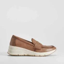 Outlet Mocasín cuña beige Mujer Zapatos Confort|Mocasines