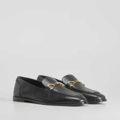 Online Mocasín de piel negro Mujer Mocasines