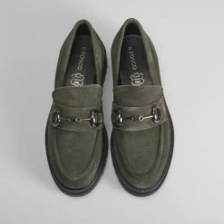 Mocasín piel hebilla verde Mujer Mocasines