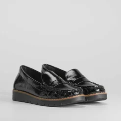 Clearance Mocasín plano dentado negro Mujer Zapatos Confort|Mocasines