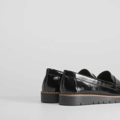 Clearance Mocasín plano dentado negro Mujer Zapatos Confort|Mocasines