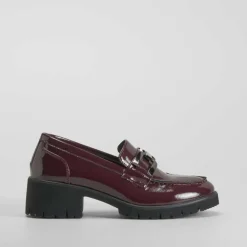 New Mocasín tacón con estribo burdeos Mujer Zapatos Confort|Mocasines