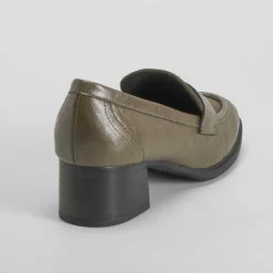Outlet Mocasín tacón kaki Mujer Zapatos Confort|Mocasines