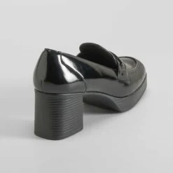 New Mocasín tacón plataforma charol negro PICCOLA PIU Mujer Mocasines