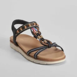 Outlet Sandalia aros madera negra Mujer Sandalias Cuña