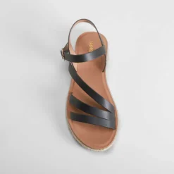 Sandalia bandolera yute negra Mujer Sandalias Planas