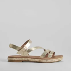 Sandalia bandolera yute oro Mujer Sandalias Planas