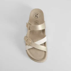 Outlet Sandalia bio cruzada piel oro Mujer Sandalias Bio Y Menorquinas|Sandalias Confort