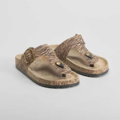 Online Sandalia bio esclava estampada negra Mujer Sandalias Bio Y Menorquinas