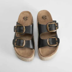 New Sandalia bio plataforma dos hebillas negra Mujer Sandalias Bio Y Menorquinas