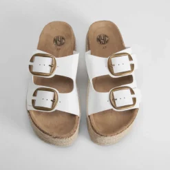 Clearance Sandalia bio plataforma dos hebillas blanca Mujer Sandalias Bio Y Menorquinas