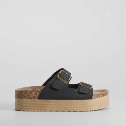 Hot Sandalia bio plataforma rayada negra Mujer Sandalias Bio Y Menorquinas