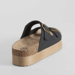 Hot Sandalia bio plataforma rayada negra Mujer Sandalias Bio Y Menorquinas