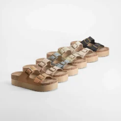 Sale Sandalia bio plataforma rallada azul Mujer Sandalias Bio Y Menorquinas