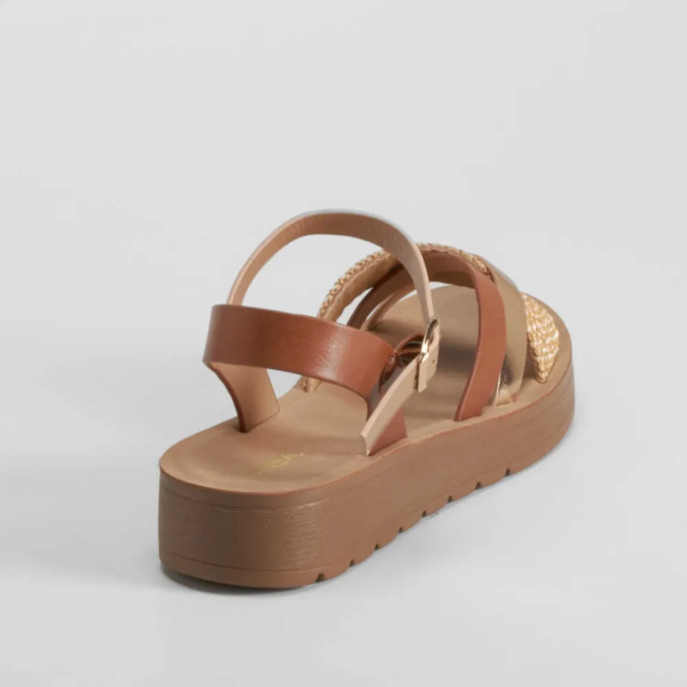 Sandalia bio tricolor marrón Mujer Sandalias Bio Y Menorquinas