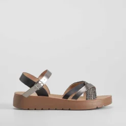 Outlet Sandalia bio tricolor negra Mujer Sandalias Cuña|Sandalias Bio Y Menorquinas
