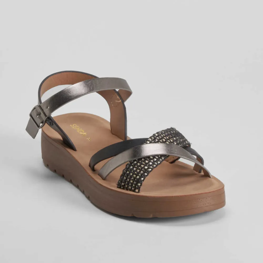 Outlet Sandalia bio tricolor negra Mujer Sandalias Cuña|Sandalias Bio Y Menorquinas