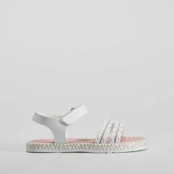 Sandalia con brillo de yute y piel blanca Sandalias