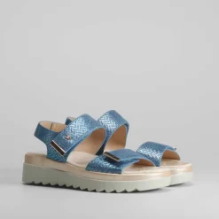Best Sandalia cuña azul brillos Mujer Sandalias Cuña|Sandalias Confort