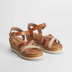 Hot Sandalia cuña camel Mujer Sandalias Cuña