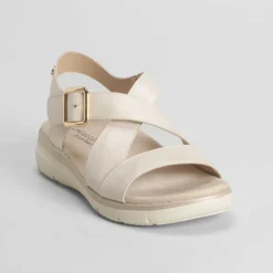 Sandalia cuña cierre velcro beige Mujer Sandalias Cuña|Sandalias Confort