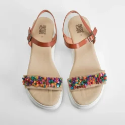 Online Sandalia cuña de piel abalorios multicolor OH GIRL Sandalias