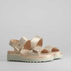 Sale Sandalia cuña dorada brillos Mujer Sandalias Cuña|Sandalias Confort