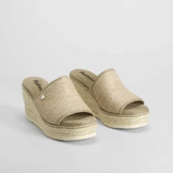 Outlet Sandalia cuña pala rafia taupe Mujer Sandalias Cuña