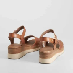 New Sandalia cuña perfos camel Mujer Sandalias Cuña