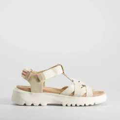 Best Sandalia cuña tiras beige Mujer Sandalias Cuña|Sandalias Confort