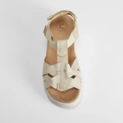 Best Sandalia cuña tiras beige Mujer Sandalias Cuña|Sandalias Confort