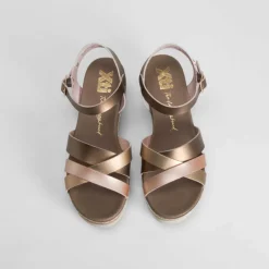 New Sandalia cuña tiras bronce Mujer Sandalias Cuña