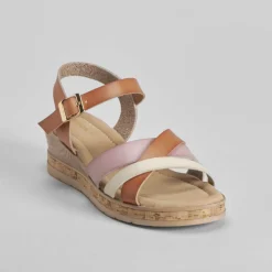Clearance Sandalia cuña tiras multicolor Mujer Sandalias Cuña
