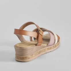 Clearance Sandalia cuña tiras multicolor Mujer Sandalias Cuña