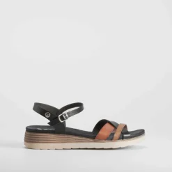 New Sandalia cuña tiras negro REFRESH Mujer Sandalias Cuña