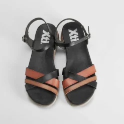 New Sandalia cuña tiras negro REFRESH Mujer Sandalias Cuña