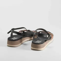 New Sandalia cuña tiras negro REFRESH Mujer Sandalias Cuña