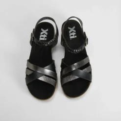 Sandalia cuña tiras suela sierra negra Mujer Sandalias Cuña