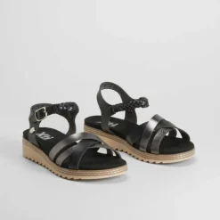 Sandalia cuña tiras suela sierra negra Mujer Sandalias Cuña