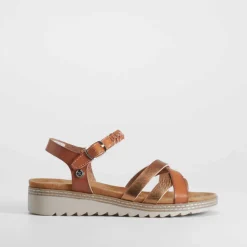 Hot Sandalia cuña tiras suela sierra camel Mujer Sandalias Cuña