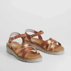 Hot Sandalia cuña tiras suela sierra camel Mujer Sandalias Cuña