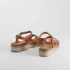 Hot Sandalia cuña tiras suela sierra camel Mujer Sandalias Cuña